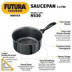 Hawkins Futura 3 Litre Saucepan, Non Stick Sauce Pan, Small Sauce Pan, Black (NS30)
