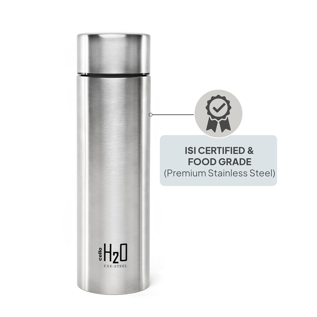 CELLO H2O Stainless Steel Water Bottle For Office & Daily Use 1000 ml, Silver | Single Wall Freezer & Fridge Safe, Lightweight & Stylish Leakproof Rustproof Steel Water Bottle For School, Gym & Travel