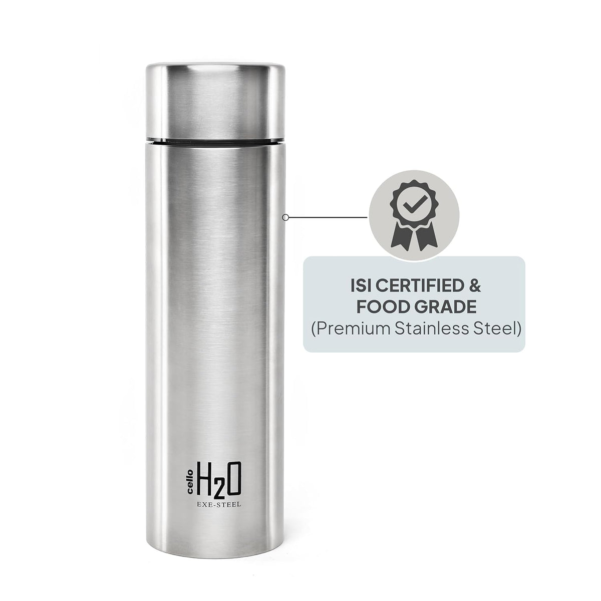 CELLO H2O Stainless Steel Water Bottle For Office & Daily Use 1000 ml, Silver | Single Wall Freezer & Fridge Safe, Lightweight & Stylish Leakproof Rustproof Steel Water Bottle For School, Gym & Travel