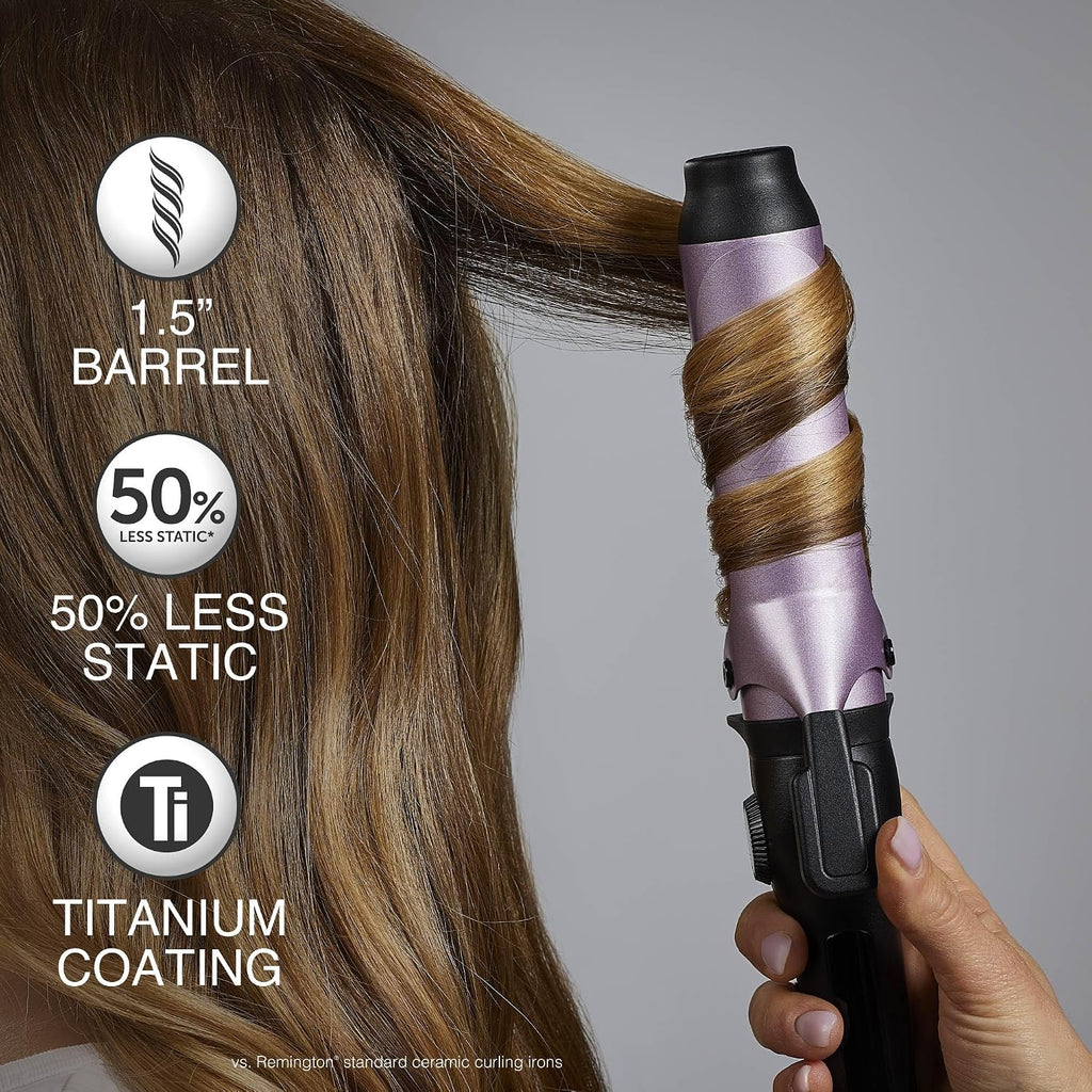 Remington 1.25" Anti-static Curling Iron with Titanium Protection, Fast Heating, Ceramic Barrel for Big and Bulky Waves and Added Body, Auto Shut-Off