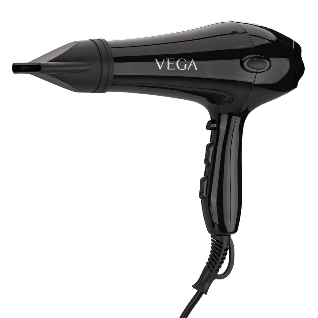 Vega Pro Touch 1800-2000 Watts Professional Hair Dryer With 2 Detachable Nozzles (Vhdp-02) Miss Dazzle Styling Set, Hair Straightener With Ceramic Coated Plates & 19 Mm Barrel Hair Curler, Black