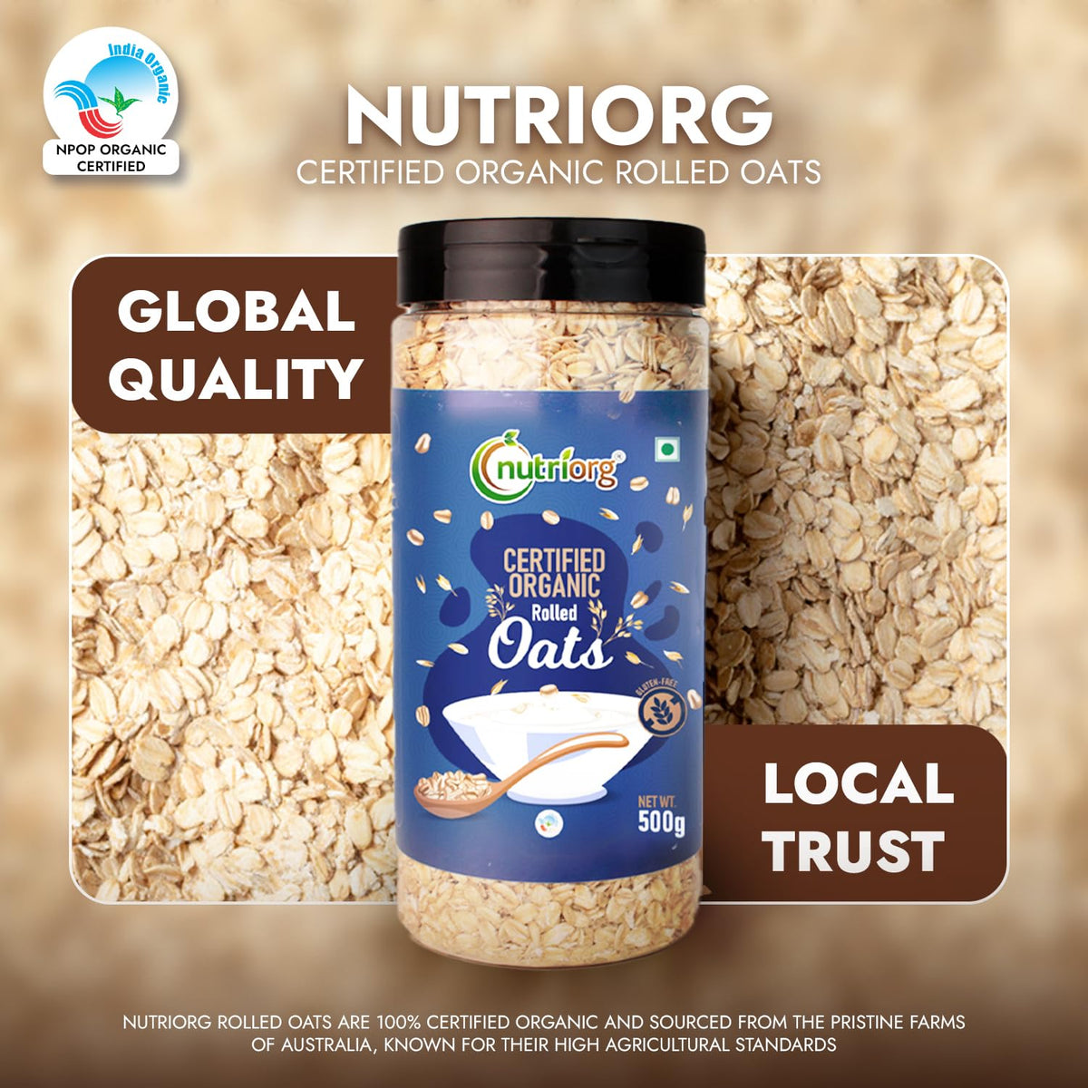 Nutriorg Organic Rolled, Instant & Steel Cuts Oats (Combo Of 3) | USDA Certified | Weight Management | Whole Grain | Fiber & Protein Rich Oats