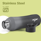 MILTON Comet 1000 ISI Certified Stainless Steel Water Bottle I Leak Proof I Rust proof I Single Walled I Ideal for Office, School, Home, Gym, 1000 ml,Black & Grey