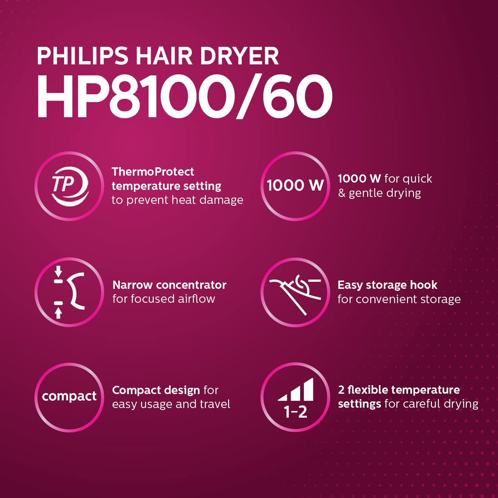 PHILIPS Hp8100/60 Hair Dryer & Qp210/50 Oneblade Replaceable Blade (Lime),1000 Watts