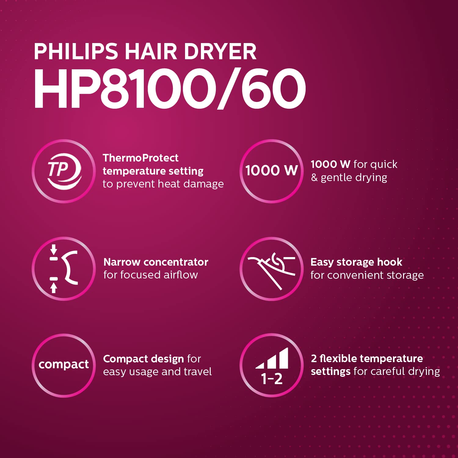PHILIPS Hp8100/60 Hair Dryer & Qp210/50 Oneblade Replaceable Blade (Lime),1000 Watts