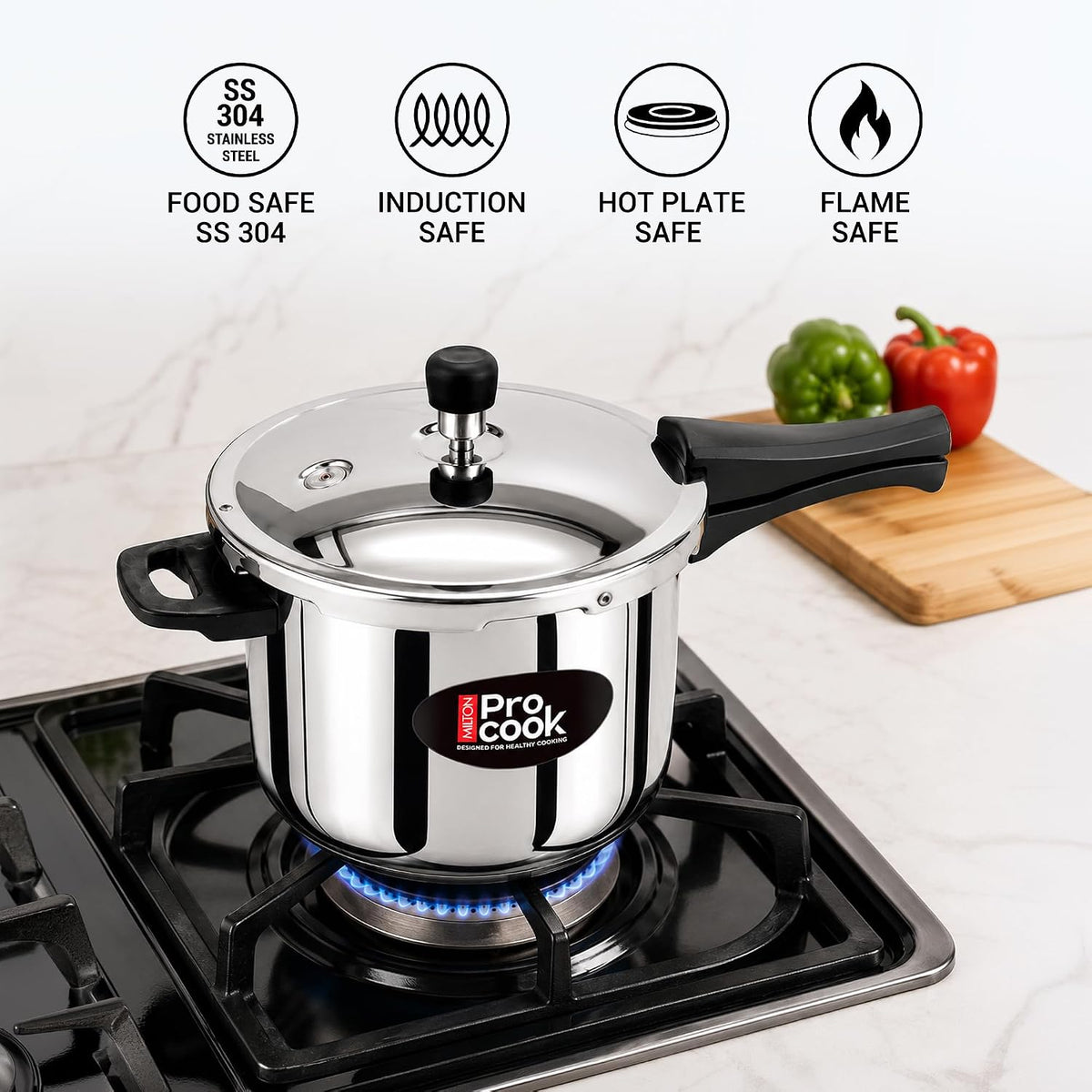 Milton Pro Cook 3-Layer Thick Triply Bottom I Induction & Gas Stove Friendly Stainless Steel Pressure Cooker Combo Set 2, 3, 5 Litre Capacity | Outer Lid | Sandwich Bottom Cookware Set | 5Y Warranty