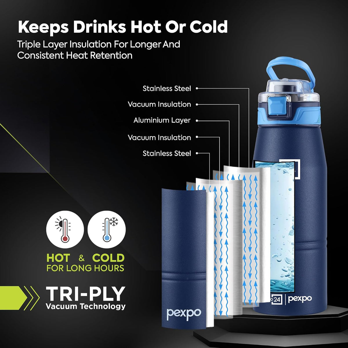 Stainless Steel Water Bottle Atlas Denim Blue 740ml