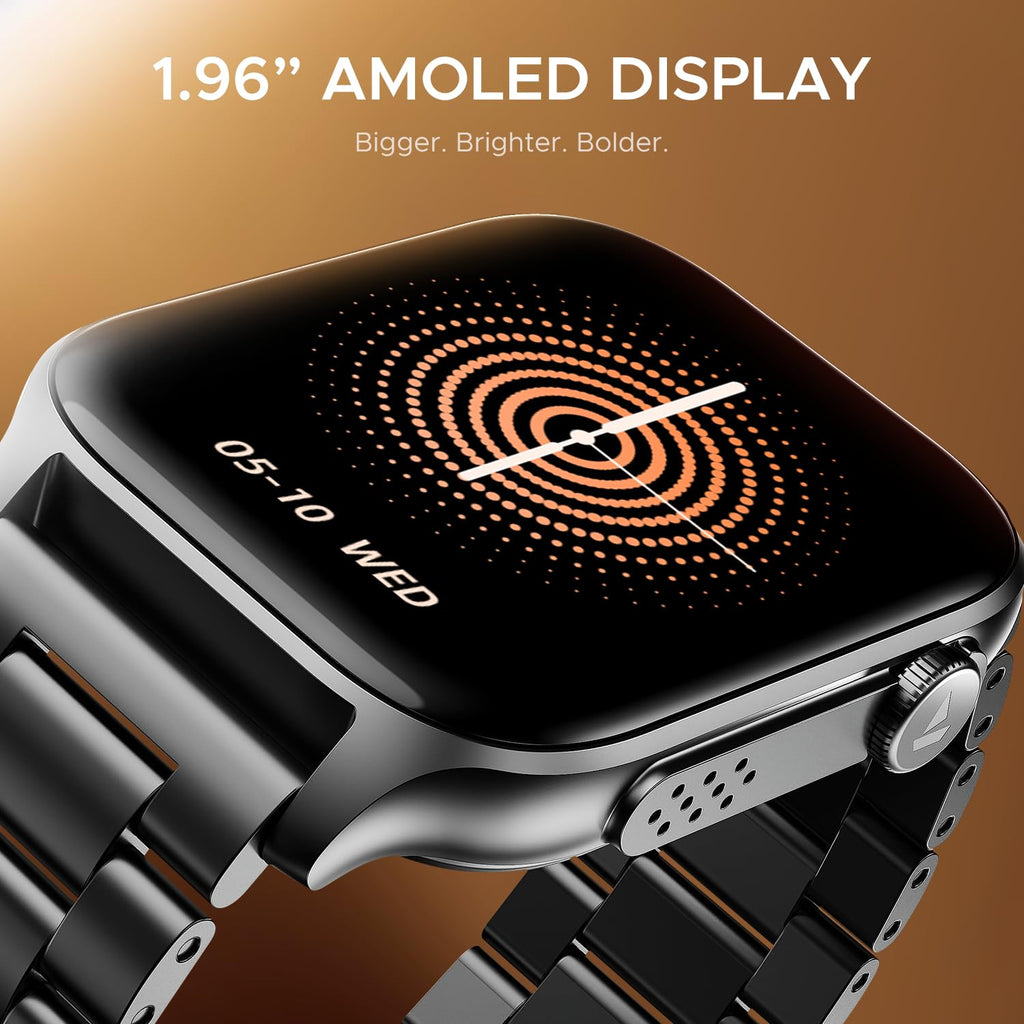 boAt Ultima Ember smartwatch with 1.96” AMOLED Display, AOD, Personalized Fitness Nudges, Functional Crown,100+ Sports Modes, Create Your Own Watchface, smartwatch for man and Woman (Steel Black)