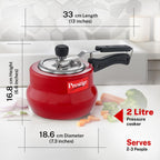Prestige 2L Nakshatra DUO Plus Svachh Inner Lid Aluminium Handi|Ideal for 2-3 persons|Deep lid for Spillage Control|Gas or induction compatible|Red|5 years warranty