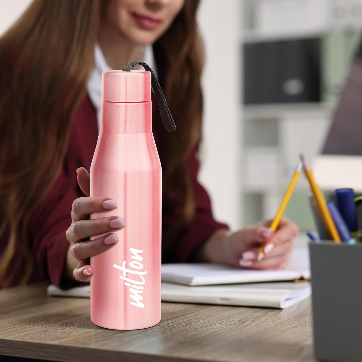 MILTON Super 1000 Stainless Steel Water Bottle 1 ltr, Single Walled, ISI Certified I Leak Proof Lid, Rust Proof I For School, Office, Gym I Light Pink