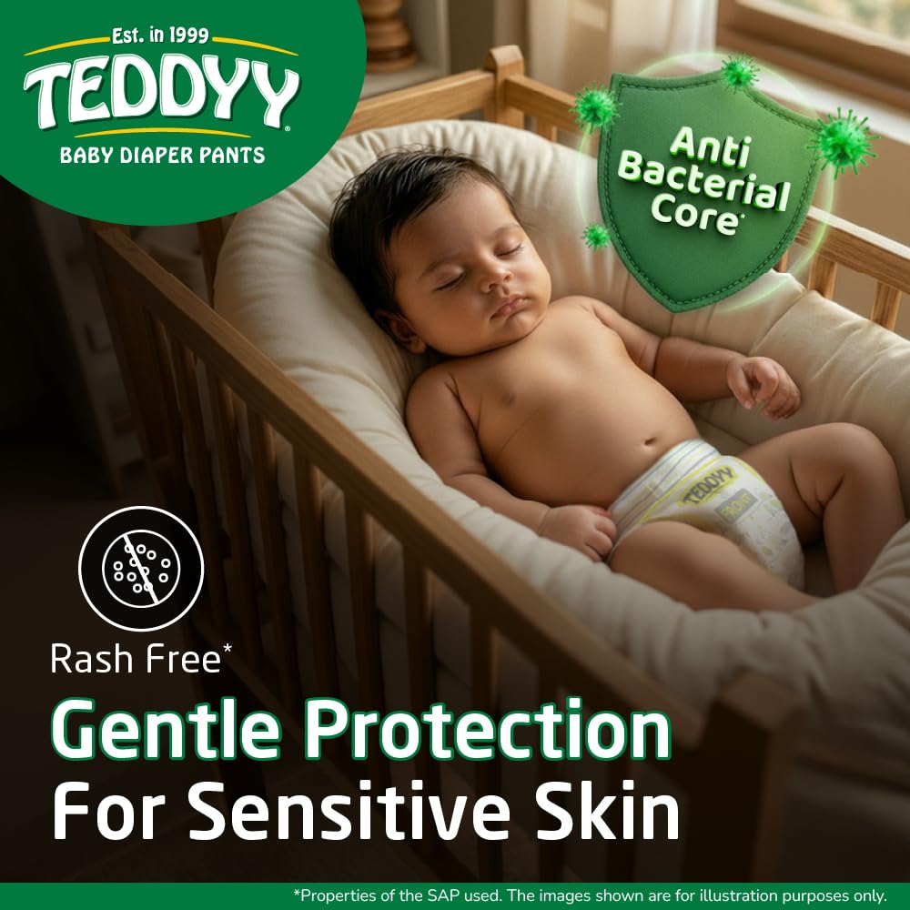 TEDDYY Easy Baby XL Size Diaper Pant Style | 34 Count (Extra Large) | 12–17 kg (Pack of 1) | Long Protection Hours | Anti-Bacterial | Airy Breathable Fit | Rapid Soaker Channels with Wetness Indicator