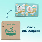 Pampers Premium Care Pant Style Baby Diapers M 216 Count | No Marks Design | Voted India’s #1 Softest Diaper | All in 1 diaper with 360 Cottony Softness