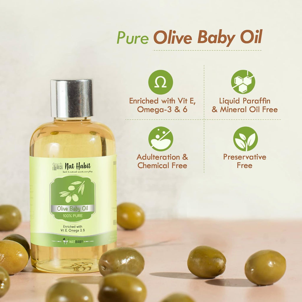 Nat Habit 100% Pure Olive Baby Oil For Baby Skin &amp; Hair,