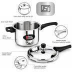 Milton Pro Cook 3-Layer Thick Triply Bottom I Induction & Gas Stove Friendly Stainless Steel Pressure Cooker Combo Set 2, 3, 5 Litre Capacity | Outer Lid | Sandwich Bottom Cookware Set | 5Y Warranty