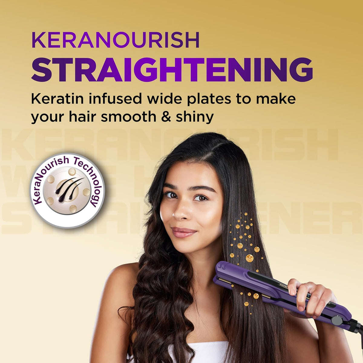 Havells Wide Hair Straightener|KeraNourish| 5 Adjustable Temperature Settings| Digital Display|For All Hair Types|Worldwide Voltage|HS4222