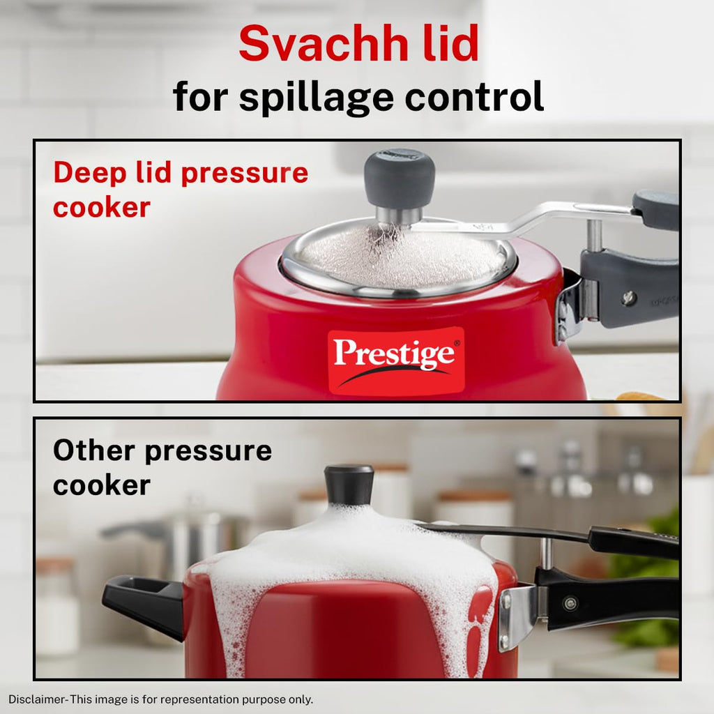 Prestige 2L Nakshatra DUO Plus Svachh Inner Lid Aluminium Handi|Ideal for 2-3 persons|Deep lid for Spillage Control|Gas or induction compatible|Red|5 years warranty