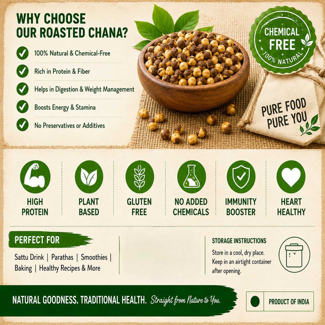 Pearl Organic Fresh Roasted Chana 750g