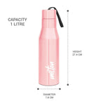 MILTON Super 1000 Stainless Steel Water Bottle 1 ltr, Single Walled, ISI Certified I Leak Proof Lid, Rust Proof I For School, Office, Gym I Light Pink