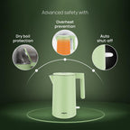 wipro ABS Elato BK211 Cool Touch Double Layer Electric Kettle, 1.7 Litres, Anti-Rust Shield, Super Fast Heating, 3X Protection-Overheating, Dry Boil & Auto Shut-Off,1200 Watts, 2 Years Warranty, Green