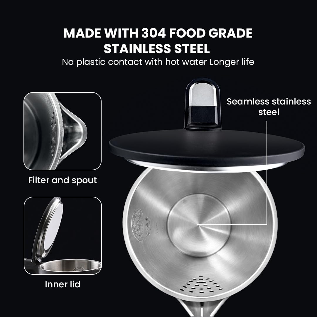 Sujata 1380 W Electric Kettle EK01 1.5 Litre | Strix Controller | Cool Touch | 3 Way Auto Shut Off | Stainless Steel | Double Wall Cool Touch | 360 Degree base | Black