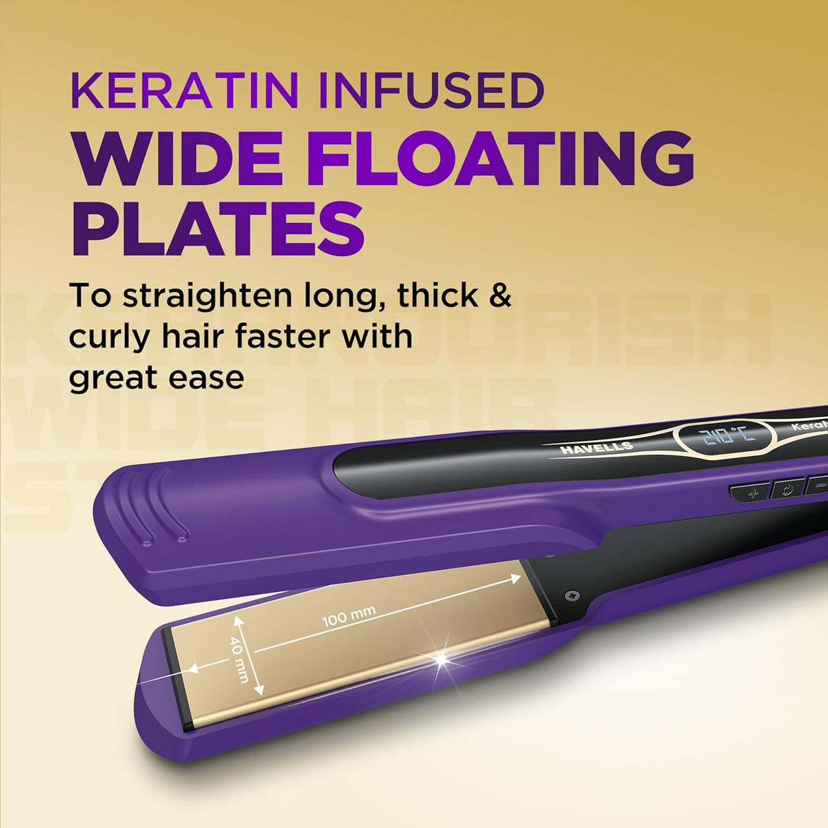Havells Wide Hair Straightener|KeraNourish| 5 Adjustable Temperature Settings| Digital Display|For All Hair Types|Worldwide Voltage|HS4222