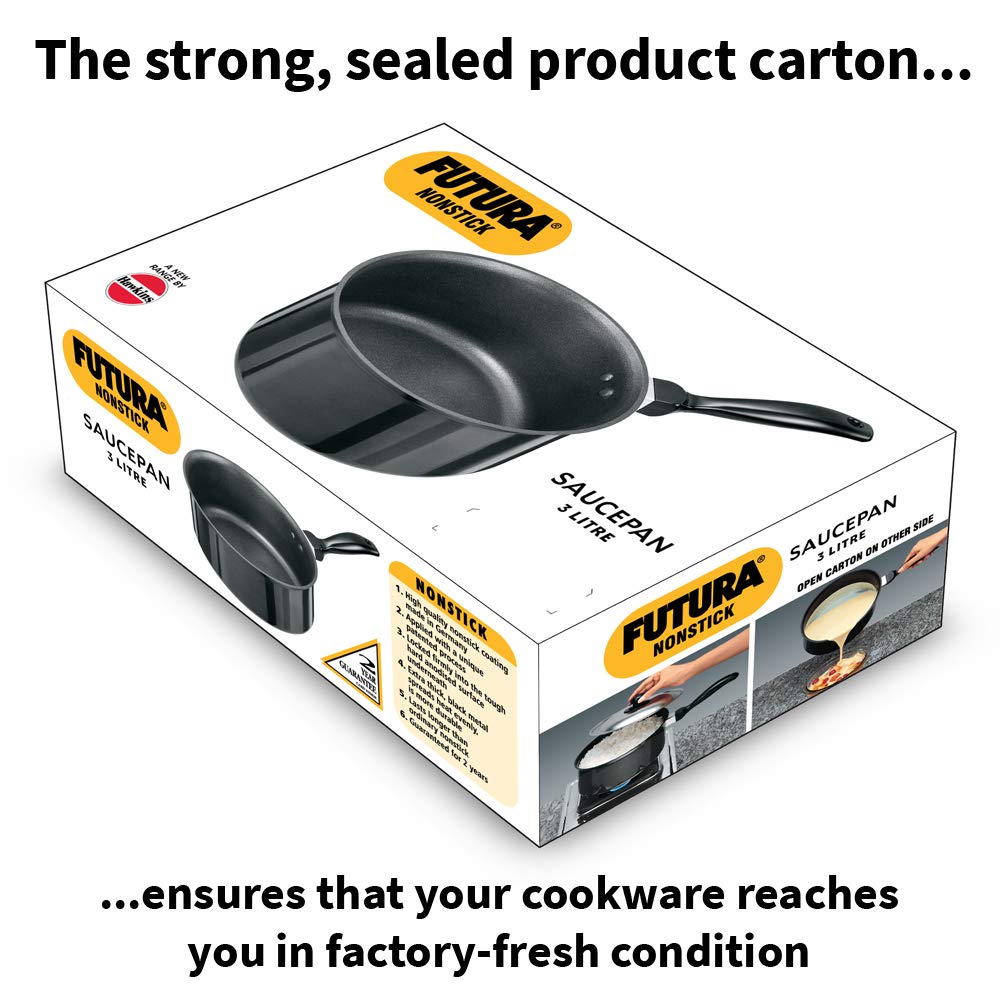 Hawkins Futura 3 Litre Saucepan, Non Stick Sauce Pan, Small Sauce Pan, Black (NS30)