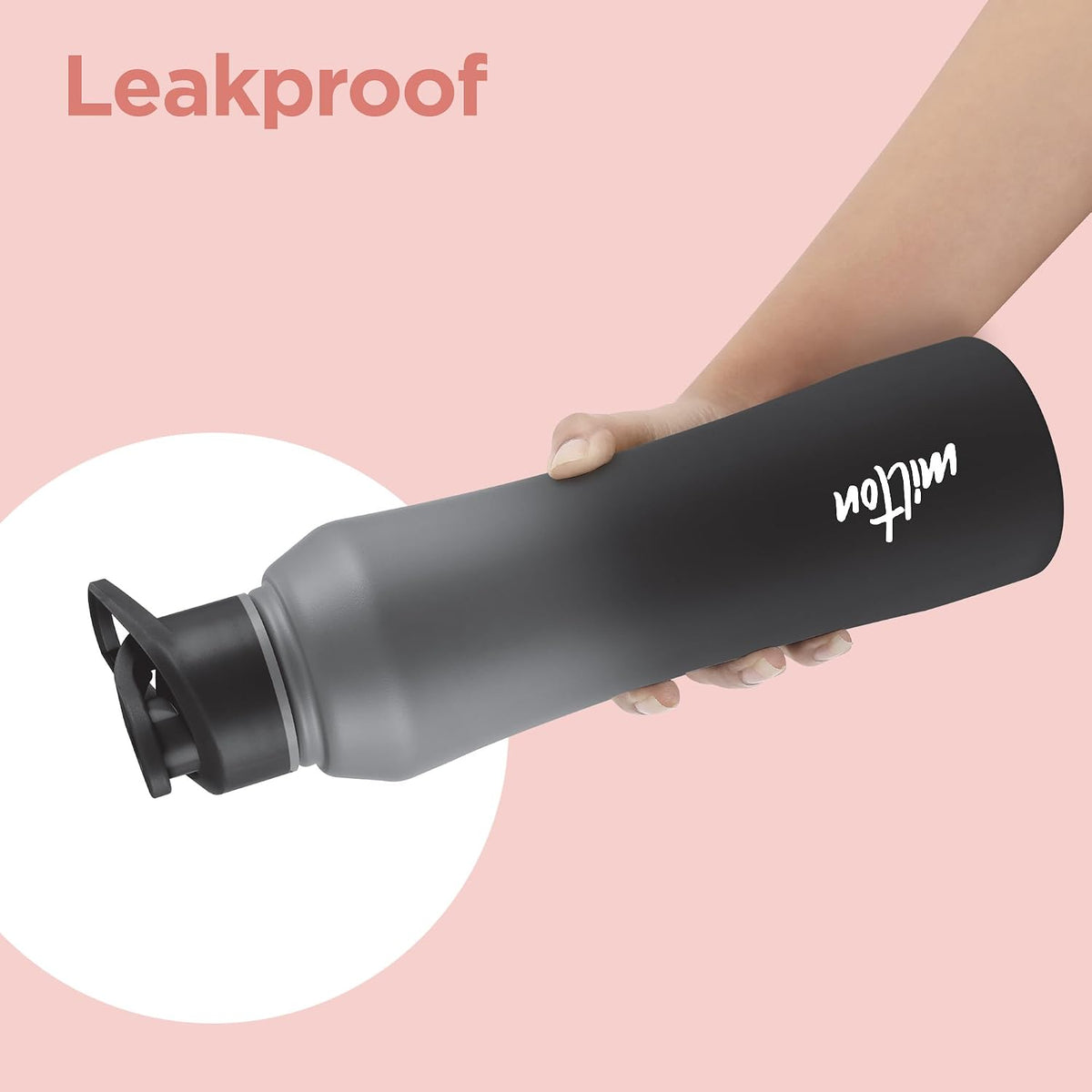MILTON Comet 1000 ISI Certified Stainless Steel Water Bottle I Leak Proof I Rust proof I Single Walled I Ideal for Office, School, Home, Gym, 1000 ml,Black & Grey