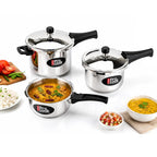 Milton Pro Cook 3-Layer Thick Triply Bottom I Induction & Gas Stove Friendly Stainless Steel Pressure Cooker Combo Set 2, 3, 5 Litre Capacity | Outer Lid | Sandwich Bottom Cookware Set | 5Y Warranty