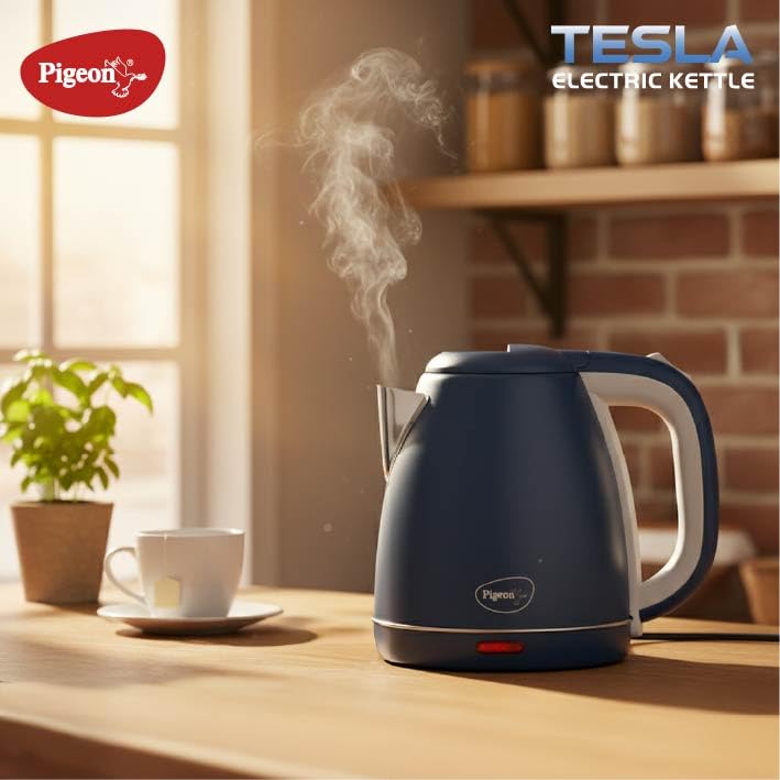 Pigeon Tesla Electric Kettle 1.5 L, 1300 Watt, Stainless Steel Body with Auto Shut-off Feature Used for Boiling Water - (Matt Blue)
