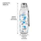 MILTON Helix 1000 Water Bottle, 1 Litre, Reusable Plastic Fridge Bottle, BPA Free and Leak Proof Bottles for Travel, Work, Pack of 1, Blue