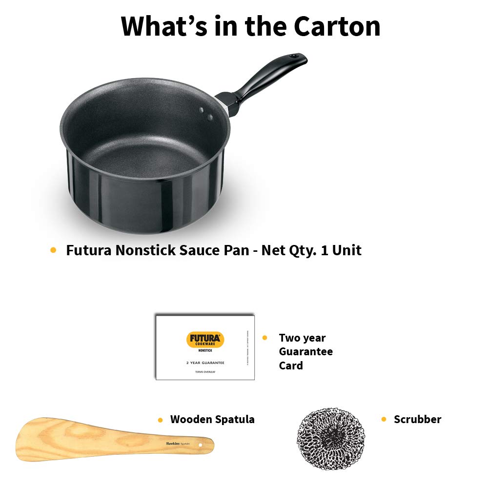 Hawkins Futura 3 Litre Saucepan, Non Stick Sauce Pan, Small Sauce Pan, Black (NS30)