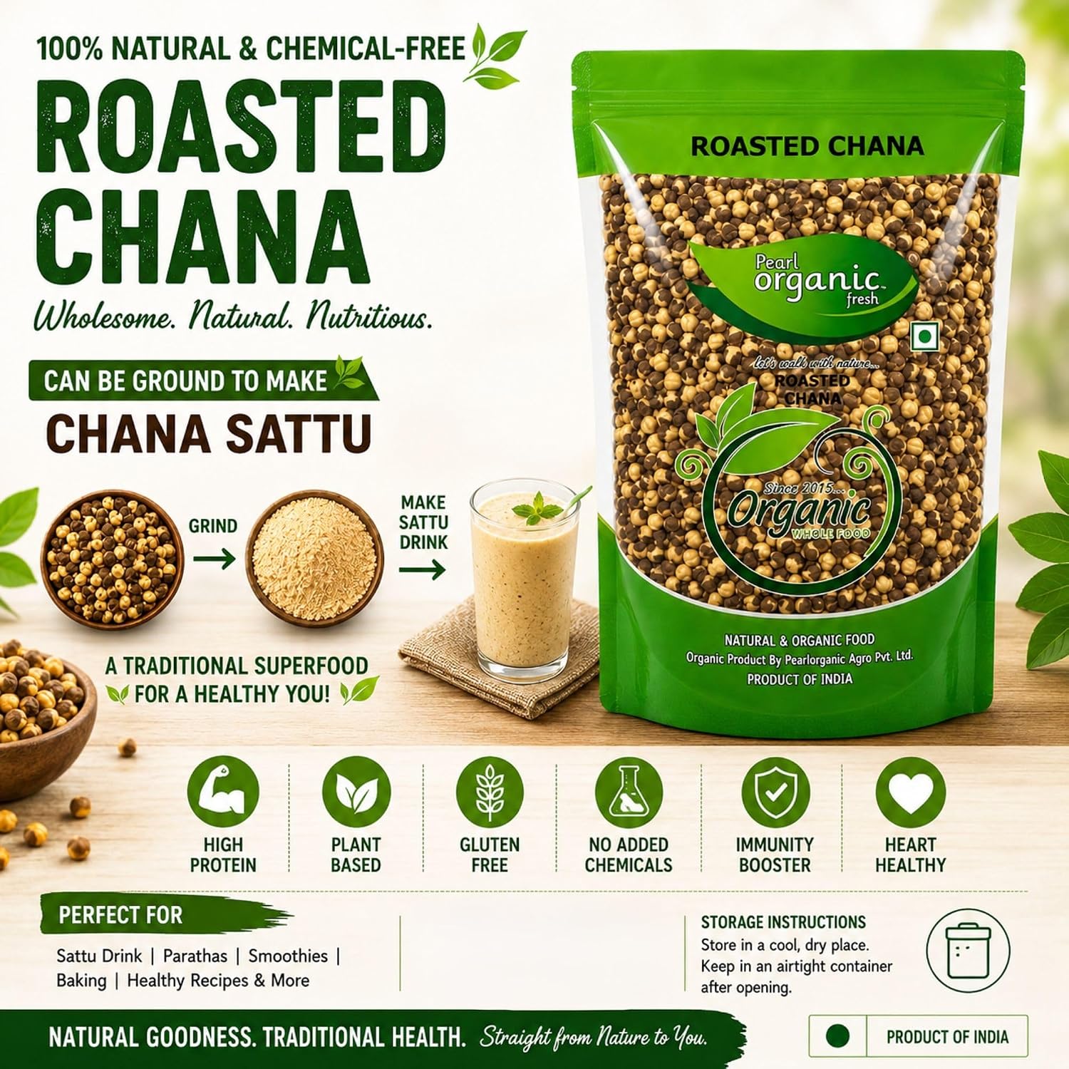 Pearl Organic Fresh Roasted Chana 750g