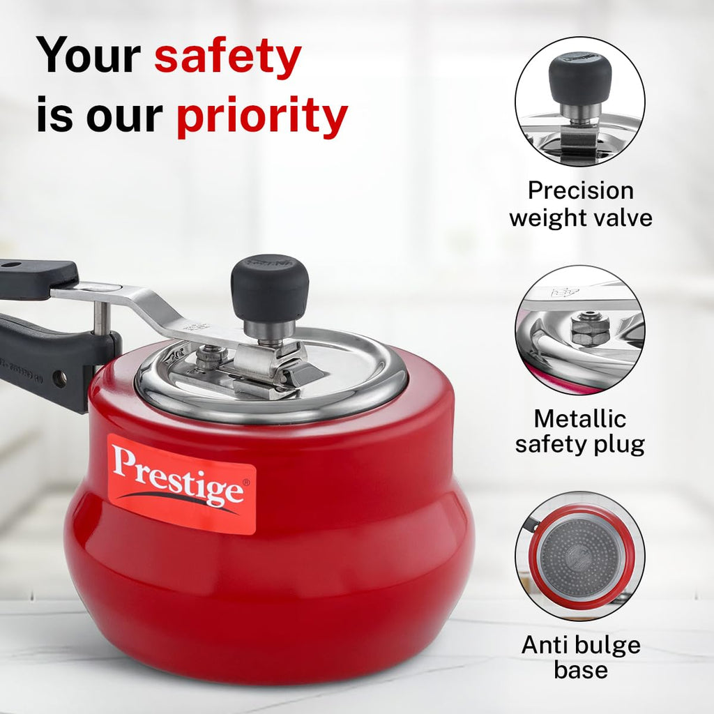 Prestige 2L Nakshatra DUO Plus Svachh Inner Lid Aluminium Handi|Ideal for 2-3 persons|Deep lid for Spillage Control|Gas or induction compatible|Red|5 years warranty