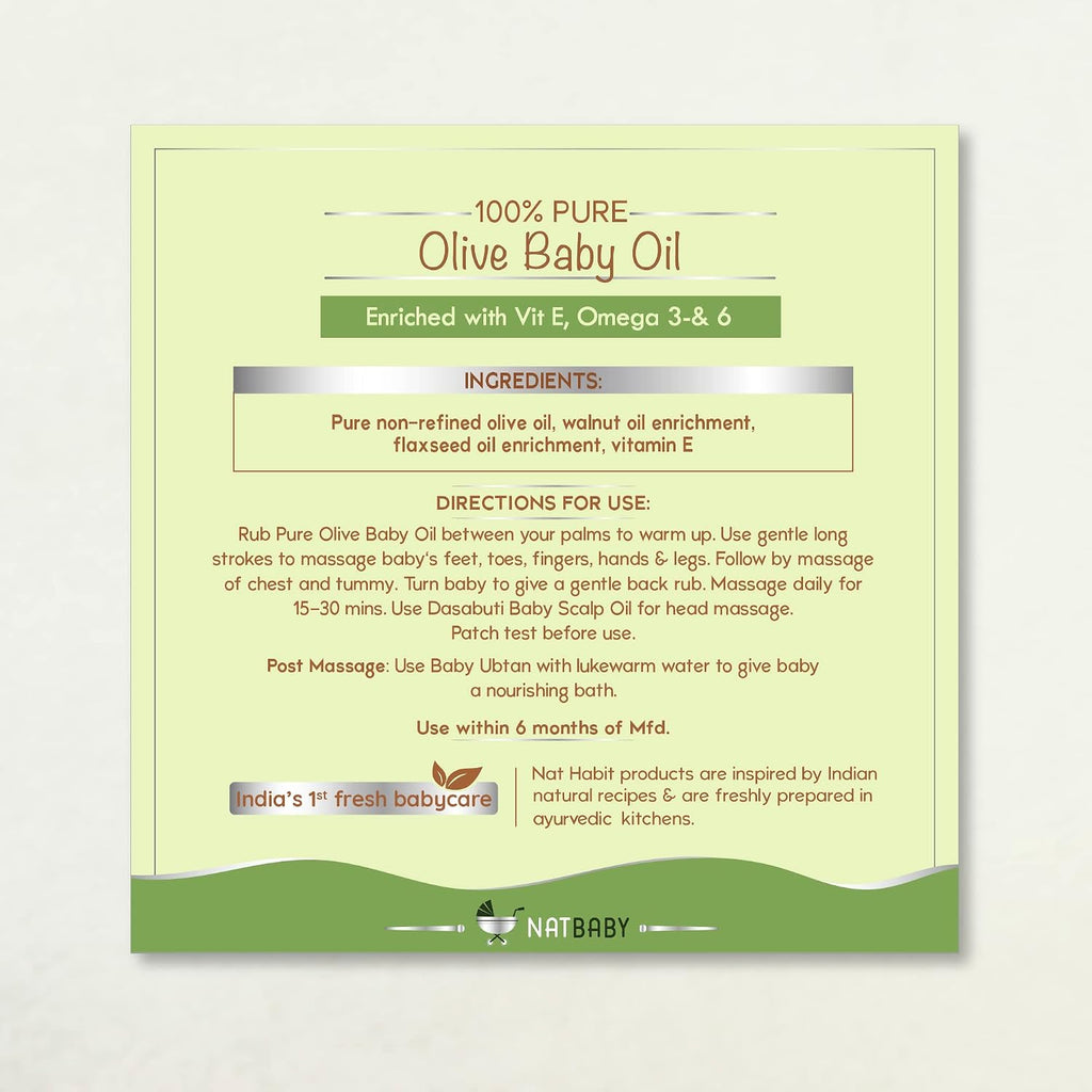Nat Habit 100% Pure Olive Baby Oil For Baby Skin &amp; Hair,