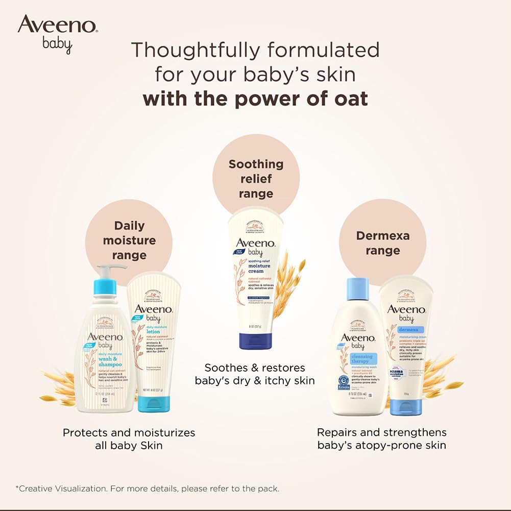 Aveeno Baby Daily Moisture Wash and Shampoo (100ml) | Cleanses hair & body | Oat kernel extract & glycerin | Tear-free, soap-free, paraben-free, hypoallergenic | US #1 Pediatrician recommended