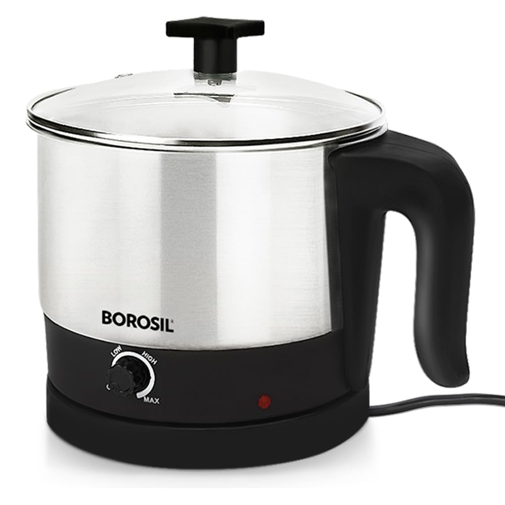Borosil 1 L Omni Stainless Steel Electric Kettle | Made in India | Temperature Control Knob, Overheat Protection | 360° Rotating Base | Auto Cut-Off | 1 Year Warranty