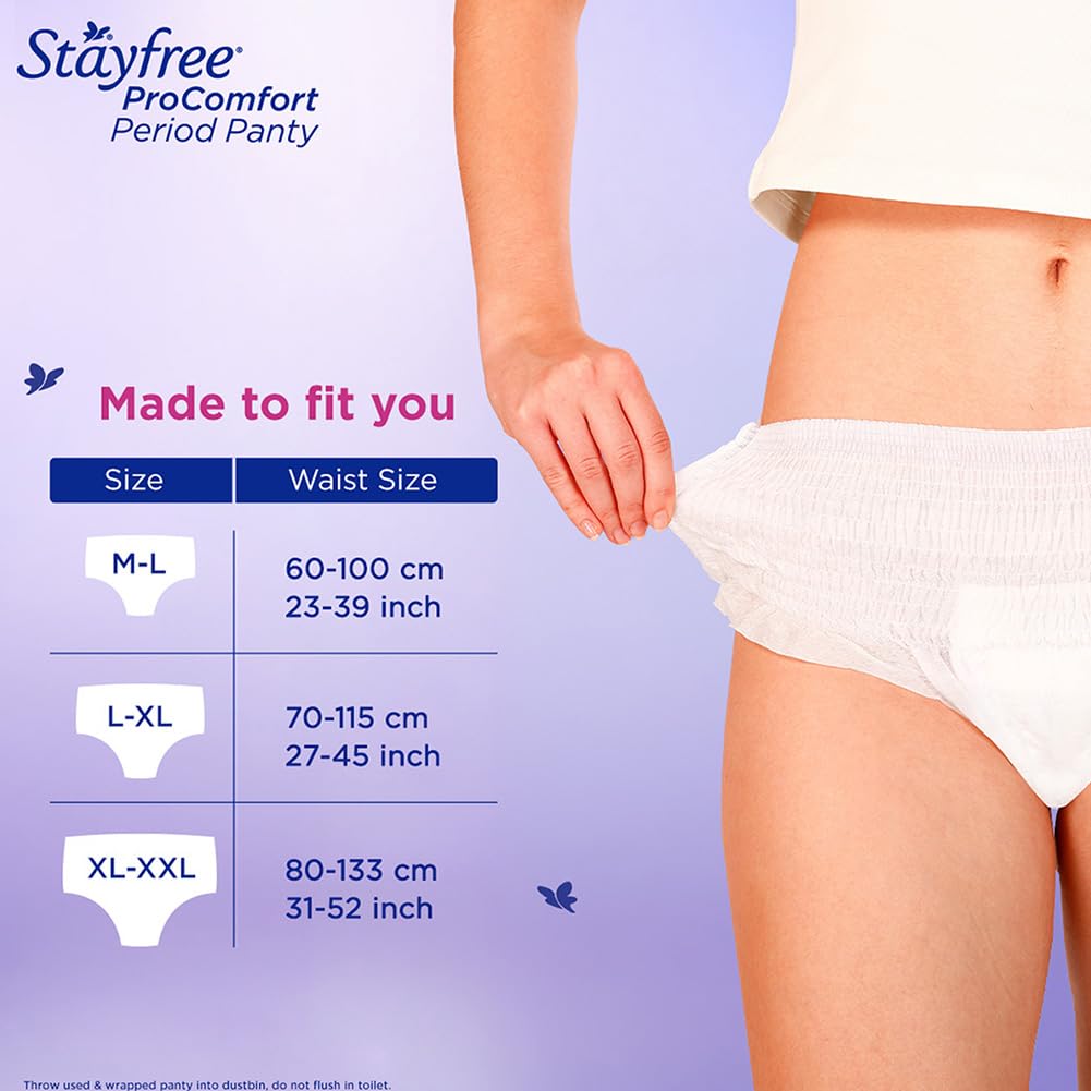 Stayfree ProComfort Period Panty for Women | Disposable Period Pants Pack of 10, M - L | Air Soft Cover | 360° Leakage Protection for Heavy Flow | Snug Fit | Odour Control