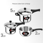Milton Pro Cook 3-Layer Thick Triply Bottom I Induction & Gas Stove Friendly Stainless Steel Pressure Cooker Combo Set 2, 3, 5 Litre Capacity | Outer Lid | Sandwich Bottom Cookware Set | 5Y Warranty