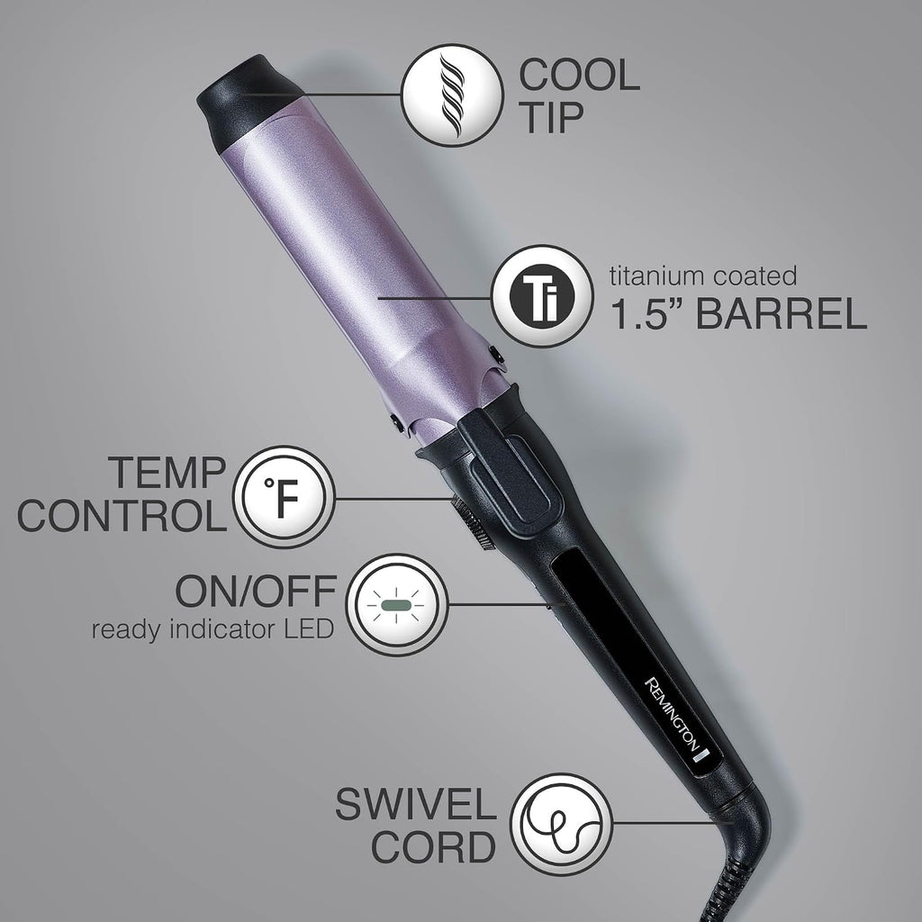 Remington 1.25" Anti-static Curling Iron with Titanium Protection, Fast Heating, Ceramic Barrel for Big and Bulky Waves and Added Body, Auto Shut-Off