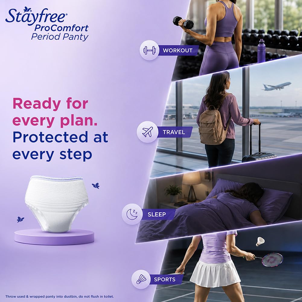 Stayfree ProComfort Period Panty for Women | Disposable Period Pants Pack of 10, M - L | Air Soft Cover | 360° Leakage Protection for Heavy Flow | Snug Fit | Odour Control