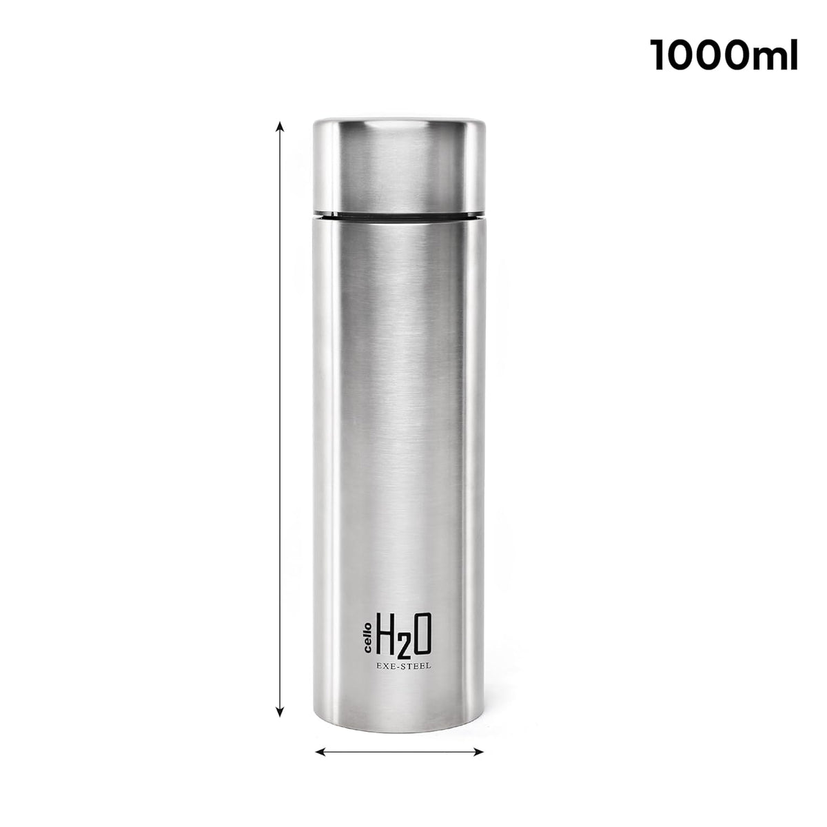 CELLO H2O Stainless Steel Water Bottle For Office & Daily Use 1000 ml, Silver | Single Wall Freezer & Fridge Safe, Lightweight & Stylish Leakproof Rustproof Steel Water Bottle For School, Gym & Travel