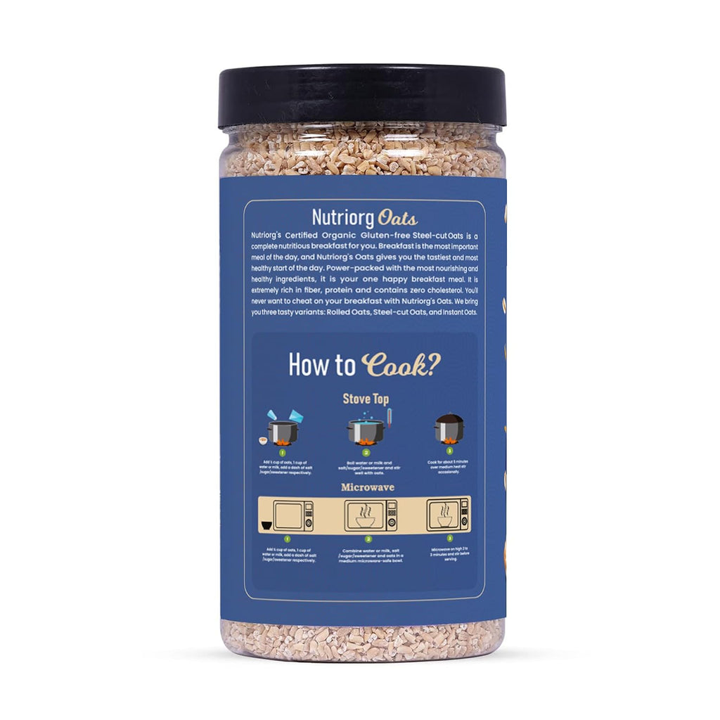 Nutriorg Organic Rolled, Instant & Steel Cuts Oats (Combo Of 3) | USDA Certified | Weight Management | Whole Grain | Fiber & Protein Rich Oats