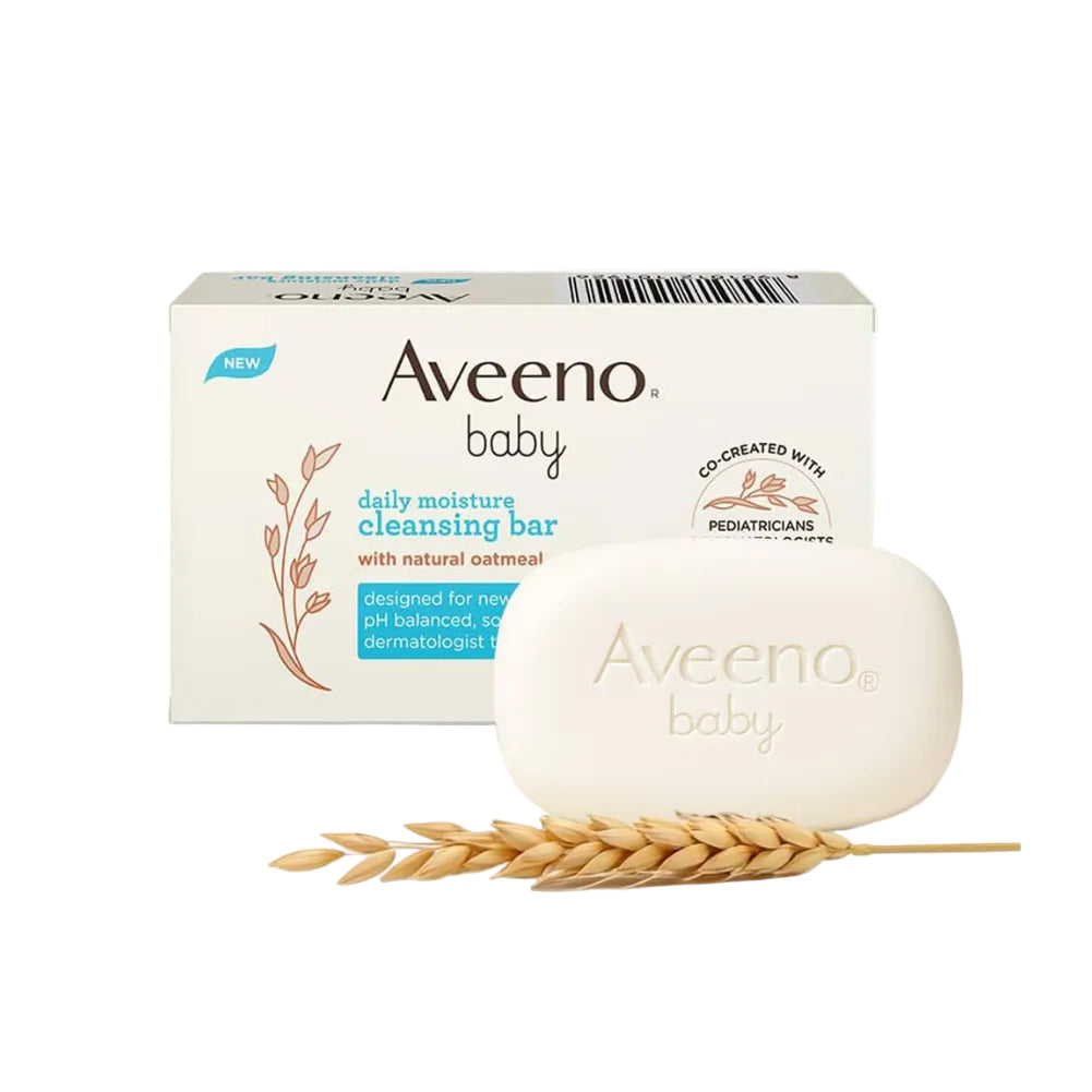 Aveeno Baby Daily Moisture Cleansing Bar 75g | With natural Oatmeal, Glycerin and Shea Butter | Co-created with Pediatricians and Dermatologists for newborn sensitive skin | pH balanced, free of soap, parabens sulfates and phthalates
