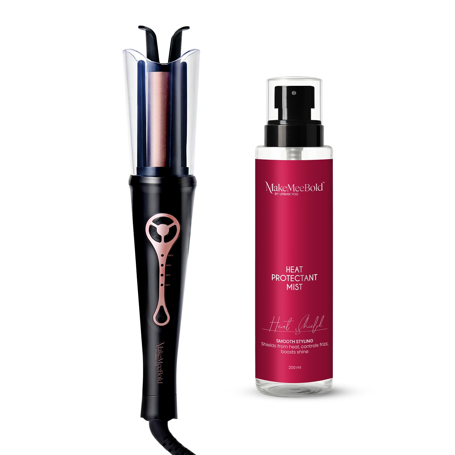 Urban Yog MakeMeeBold Automatic Hair Curler & Heat Protectant Spray | 2-Way Rotating Curling Iron with 4 Heat Settings | Salon-Style Curls with Protection up to 230°C / 450°F