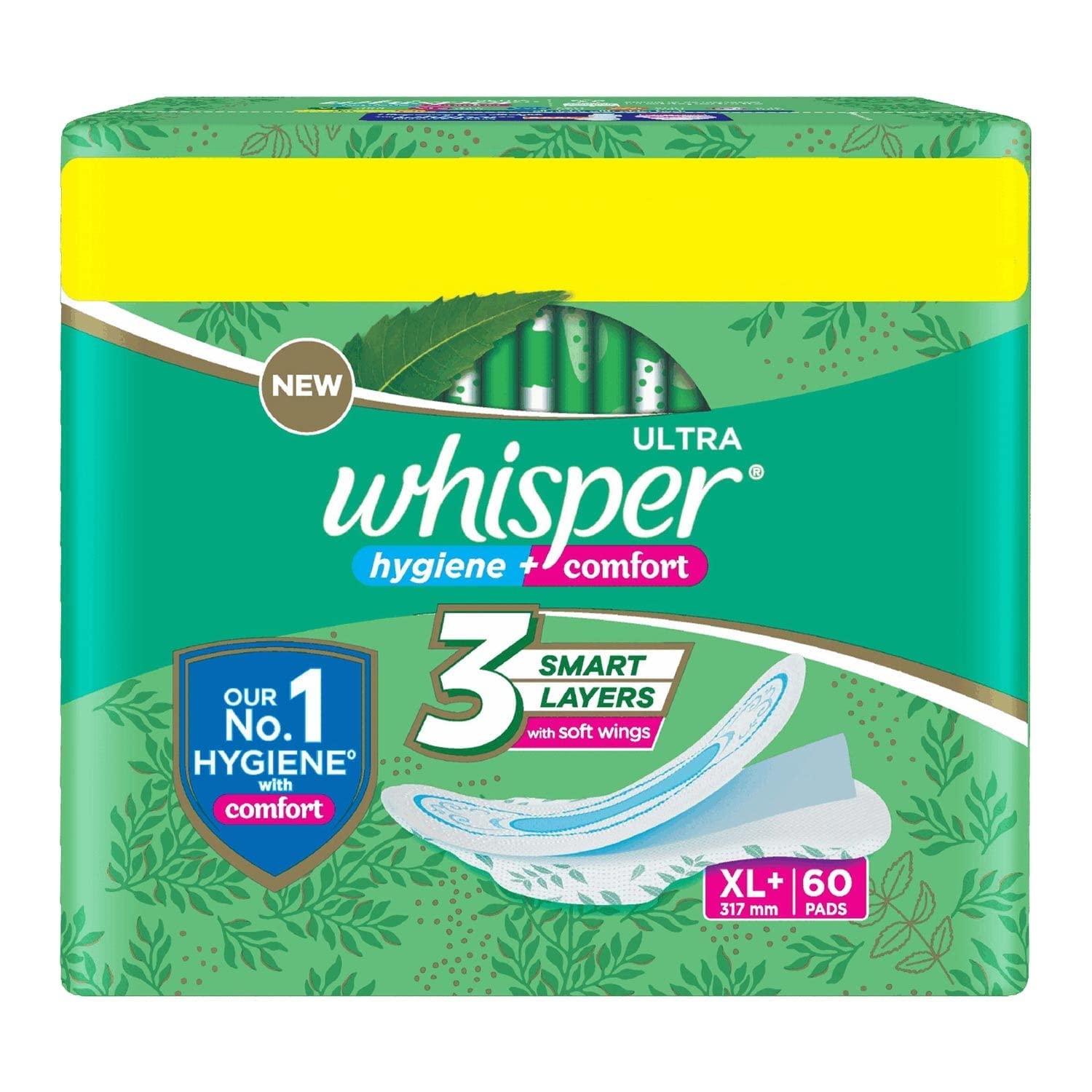 Whisper Ultra Clean Sanitary Pads for Women, XL Plus, Pack of 60 Napkins