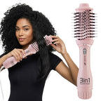 Ikonic Me 3-In-1 Express Styler Hot Air Brush For Women, 1200W Hair Dryer Brush With 1.5-Inch Ceramic Titanium Tourmaline Barrel, Blow Dryer, Hair Straightener, Volumizer Brush, Fast Drying, Frizz-Free Styling, Pink
