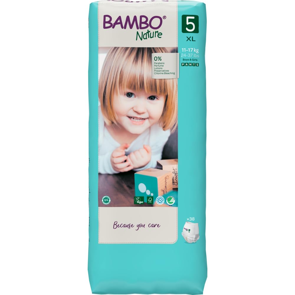 Bambo Nature Premium Baby Pants Diapers for Kids XL Size (11-17 Kgs), Super Absorbent, Breathable, Extra Soft, Dermatologically Tested Nappies, Bamboo Diaper With Wetness Indicator, 38 Count