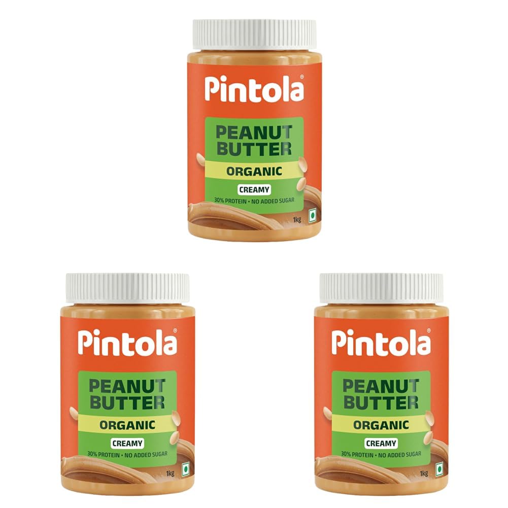 PINTOLA Organic Peanut Butter (Creamy) (1kg) (Pack of 3)