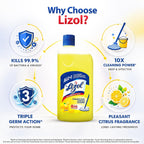 Lizol Disinfectant Surface & Floor Cleaner Liquid, Citrus - 1 Litre | Suitable For All Floor Cleaner Mops | Kills 99.9% Germs| India'S #1 Floor...