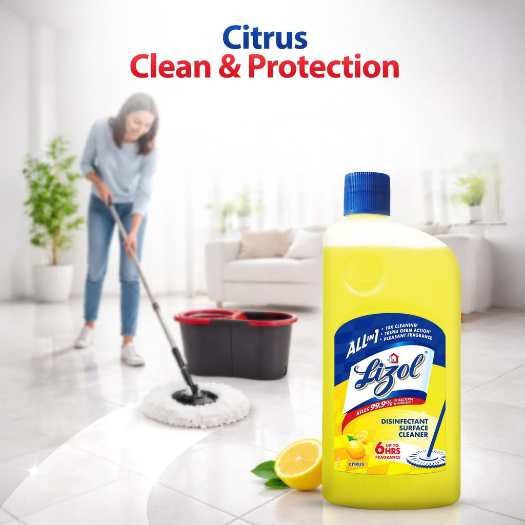 Lizol Disinfectant Surface & Floor Cleaner Liquid, Citrus - 1 Litre | Suitable For All Floor Cleaner Mops | Kills 99.9% Germs| India'S #1 Floor...